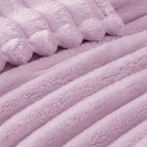 Striped Queen Size Fleece Blanket for Bed (Lilac Purple / Queen ( 90x90 IN ))