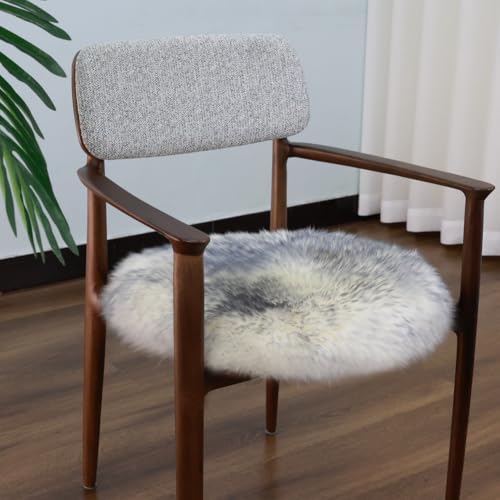 Round Fur Sheepskin Chair Cover Seat Cushion Pad Super Soft Area Rugs for Living Bedroom Sofa (Gray Tip / Round 16.5" (Pack of 1))
