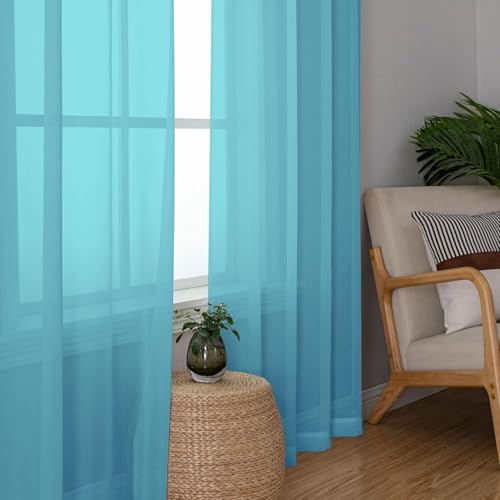 Turquoise Sheer Curtains 84 Inches Long 2 Panels Set (40"W x 84"L (Pack of 2) / Turquoise)