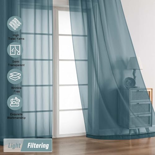 Dusty Blue Sheer Curtains 84 Inches Long 2 Panels (42"W x 84"L (Pack of 2) / Dusty)