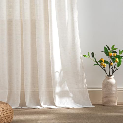 Linen Semi Sheer Curtains for Bedroom Living Room 95 inches Long (Ivory / 52"W x 95"L (Pack of 2))