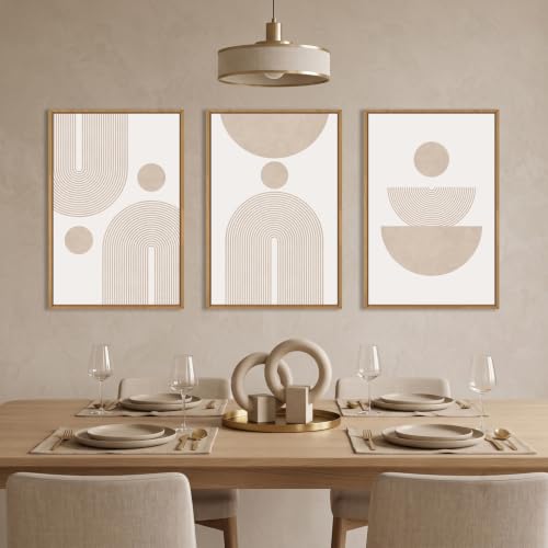 Large Boho Neutral Beige Framed Canvas Wall Art Set (Boho Beige Arch Wall Art / 24"Lx36"W)