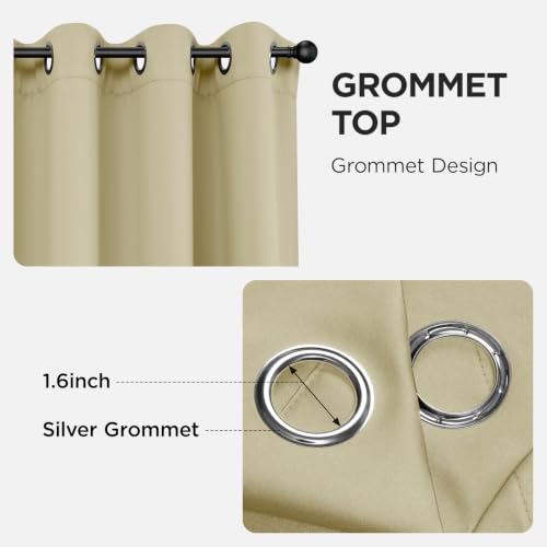 Blackout Curtains for Bedroom 108 inch Long 2 Panels (Beige / 52"W x 108"L (Pack of 2))