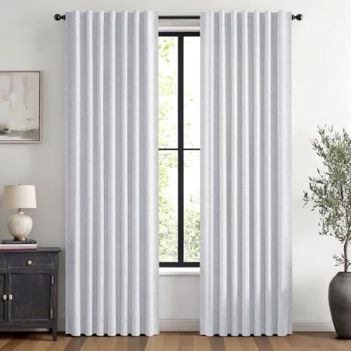 100% Blackout Linen Curtains 42 x 90 Inch Grayish White 2 Panels (Grayish White / 42"W x 90"L (Pack of 2))
