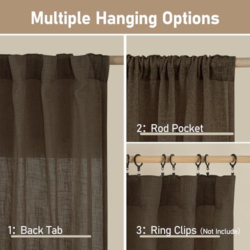 95 Inches Long Linen Curtains for Living Room (Dark Brown / 52"W x 95"L (Pack of 2))