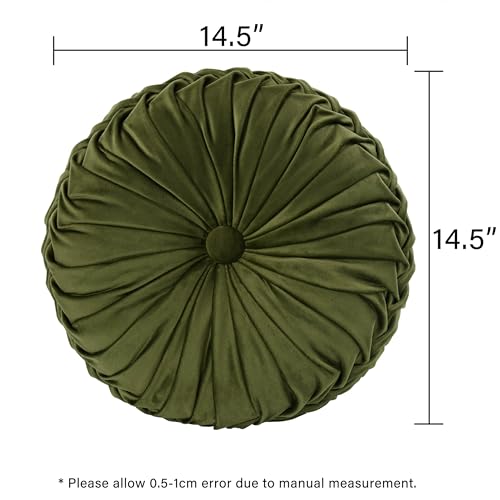 Set of 2 Olive Velvet Decorative Round Pleated Throw Pillows (Olive)
