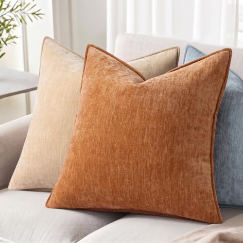Chenille Light Rust Velvet Throw Pillow Covers 18x18 Set of 2 (Light Rust / 18" x 18" (Pack of 2))