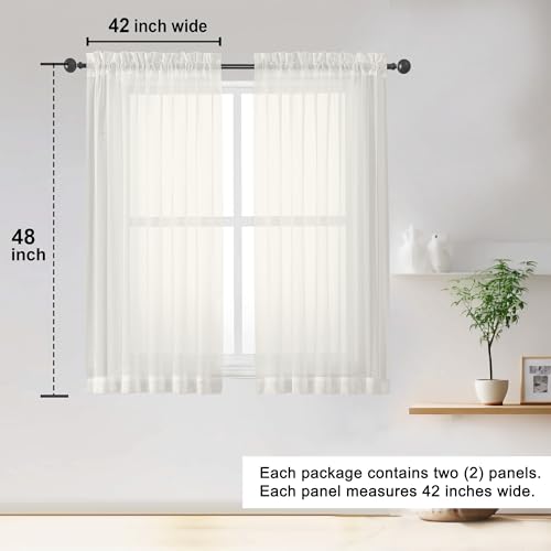 Sheer Ivory Curtains 84 Inch Length 2 Panels Set for Living Room Bedroom (Ivory / 42"W x 48"L (Pack of 2))