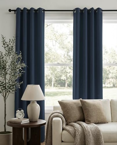100% Blackout Linen Curtains 72 Inch Long 2 Panels Set (Jet | Navy Blue / 50"W x 72"L (Pack of 2))