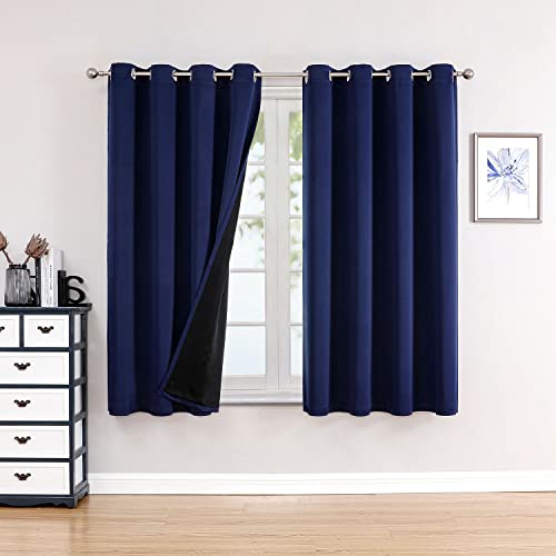 100% Blackout Curtains for Bedroom 2 Panels Set with Black Liner (52"W x 45"L (Pack of 2) / Navy Blue)