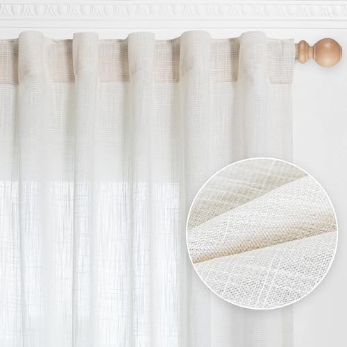 Short Curtains for Bedroom Small Windows (50"W x 54"L (Pack of 2) / Beige White)