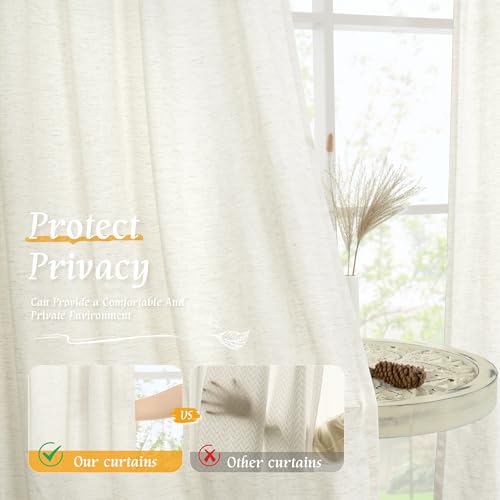 Light Filtering Natural Linen Curtains 63 Inch Length for Living Room (42"W x 63"L (Pack of 2) / Rod Pocket - Cream)