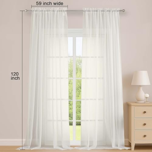 Ivory Sheer Curtains 120 Inch Long 2 Panels for Living Room 59" Wide (Ivory / 59"W x 120"L (Pack of 2))