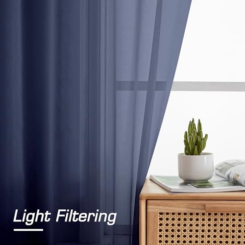 Navy Blue Sheer Curtains 90 inch Length 2 Panels Set (42"W x 90"L (Pack of 2) / Navy Blue)