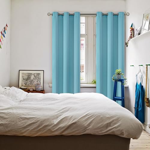 Aqua Blue Room Darkening Curtains 84 Inch for Living Room (Aqua / 38"W x 84"L (Pack of 2))