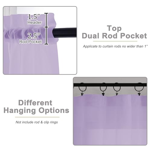 Lavender Sheer Curtain for Bedroom Living Room 72 Inches Long 2 Panels Set (Lavender / 42"W x 72"L (Pack of 2))