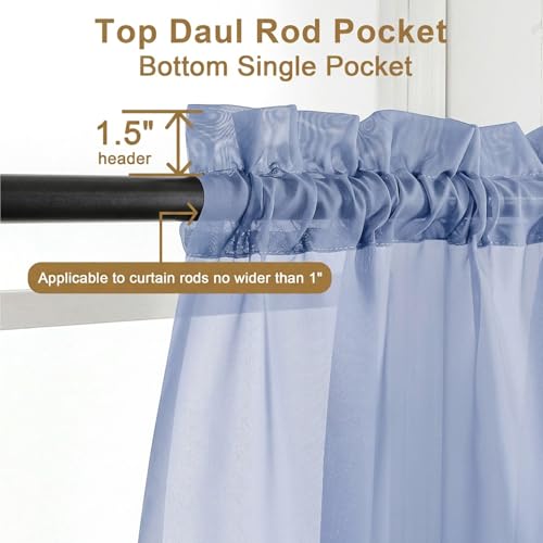 Sheer Curtains 45 Inch Long 2 Panels (Denim Blue / 42"W x 45"L (Pack of 2))
