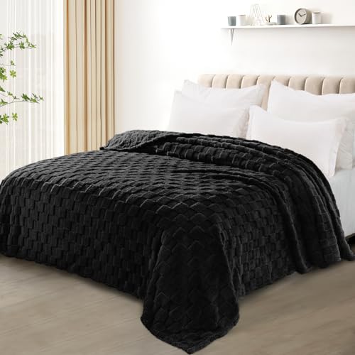3D Checkered Fleece Twin Blanket for Bed (Black / Twin (60"x80"))