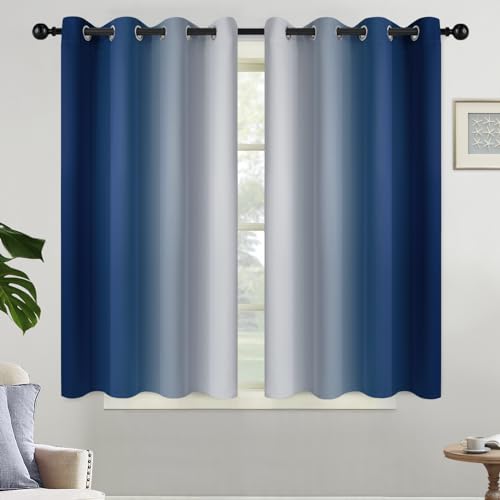Ombre Curtains Blue and Greyish White for Living Room (52"W x 45"L (Pack of 2) / Blue)