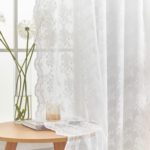 Vintage Lace Curtains 120 Inches Long (Bright White / 52"W x 120"L (Pack of 2))