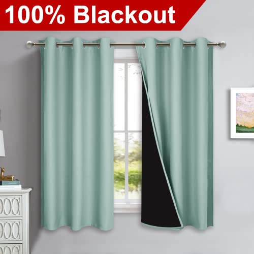 Aqua Blue 100% Blackout Lined Curtains (Aqua Blue / 42"W x 63"L (Pack of 2))