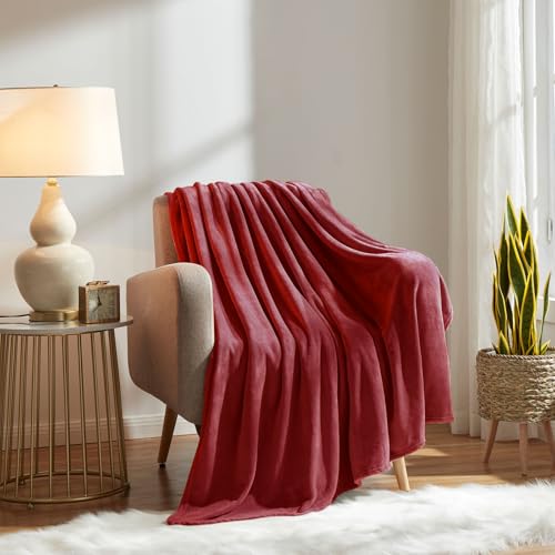 Fleece Blanket Burgundy Lightweight Super Soft Cozy Fuzzy Bed Blankets Microfiber Factory Shop (Burgundy / Throw(50"x60"))