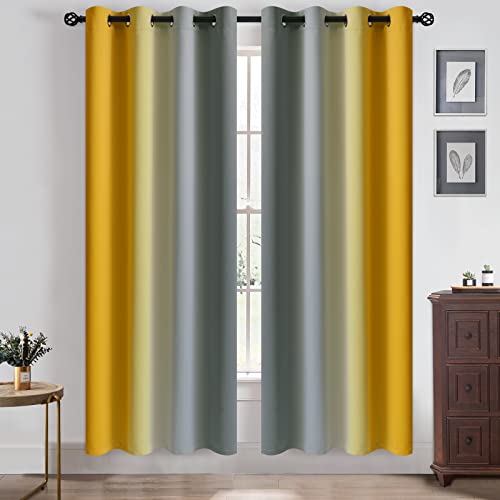 Ombre Yellow and Grey Curtains for Bedroom (52"W x 72"L (Pack of 2) / Yellow and Grey)