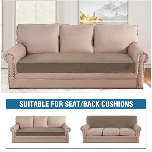 Velvet Stretch Individual Couch Cushion Cover Plush Cushion Slipcover for Loveseat Sofa Cushion Furniture Protector Seat Cushion Sofa Cover (Mocha / 1 Cushion Sofa)