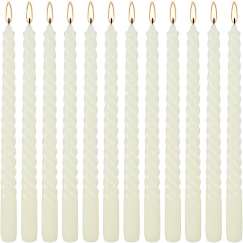 10 Inch Ivory Spiral Taper Candle Set of 12 Pack Unscented Dripless Candlesticks for Valentine's Day (12 Ivory)