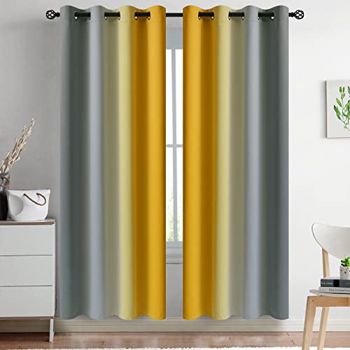 Ombre Yellow and Grey Curtains for Bedroom (52"W x 72"L (Pack of 2) / Yellow and Grey)