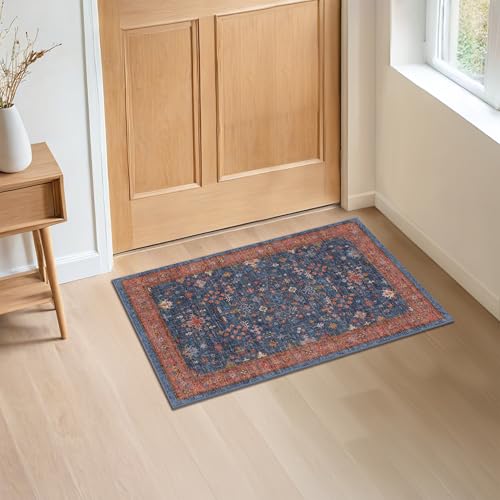 Washable 2x3 Entry Rug Front Door Indoor (2' x 3' (Rectangular) / Blue / Terracotta)