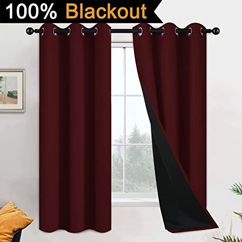Burgundy Red Blackout Curtains 63 Inches Long for Bedroom 42" Wide (42"W x 63"L (Pack of 2) / Burgundy Red)