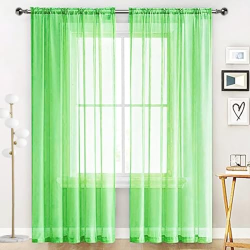 Sheer Voile Window Treatment Rod Pocket Curtain Panels for Kitchen Bedroom Living Room Drapes Sunlight Filtering Privacy Semi Home Decor Assorted Colors Sizes (Sharp Green / 52"W x 63"L (Pack of 2))