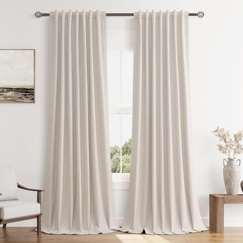 100% Blackout Curtains 84 Inch Length 2 Panels Set for Living Room Bedroom Back Tab Thermal Insulated Black Out Linen Drapes Room Darkening Window Curtains 84 Inches Long (Sand Beige / 52"W x 84"L (Pack of 2))