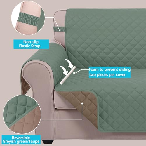 Reversible Recliner Chair Covers (Greyish Green/Taupe / 28''recliner-oversized)