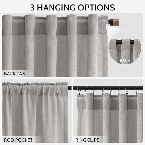 Light Gray Linen Curtains 96 Inches Long for Living Room Light Filtering Semi Sheer Curtain Back Tab Rod Pocket Textured Luxury Grey Simple Modern Drapes for Bedroom 52x96 (52"W x 96"L (Pack of 2) / Light Grey)