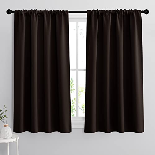 Small Window Curtains 45 inches Length for Kitchen Cafe Bathroom (Brown / 42"W x 45"L (Pack of 2))