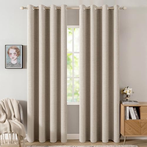 100% Blackout Linen Curtains for Bedroom 52x84 Inches Taupe (Taupe / 52"W x 84"L (Pack of 2))