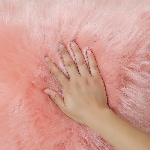 Faux Fur Rug Sheepskin Shag Fluffy Fuzzy Pink 3x4 ft Rugs for Bedroom Bedside Bed Floor Living Room Plush Rectangle High (4' x 3' (Rectangular) / Pink)