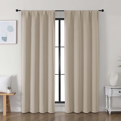 Ava Biscotti Beige Blackout Curtains for Bedroom 72 Inch Length 2 Panels Set (Biscotti Beige / 40"W x 72"L (Pack of 2))