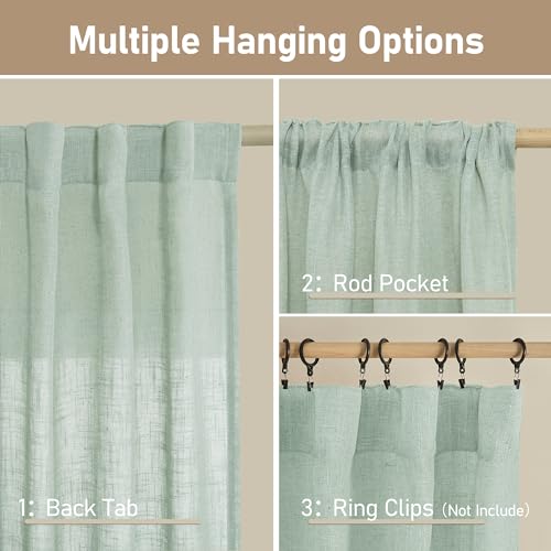63 Inch Semi Sheer Linen Curtains for Bedroom Living Room (Light Sage / 34"W x 63"L (Pack of 2))