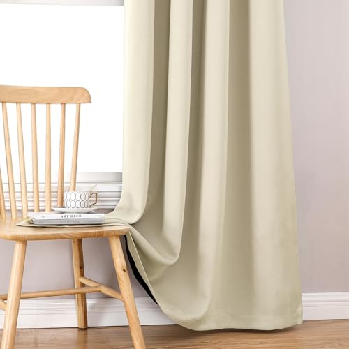 100% Blackout Curtains for Bedroom 2 Panels Set with Black Liner (52"W x 54"L (Pack of 2) / Light Beige)
