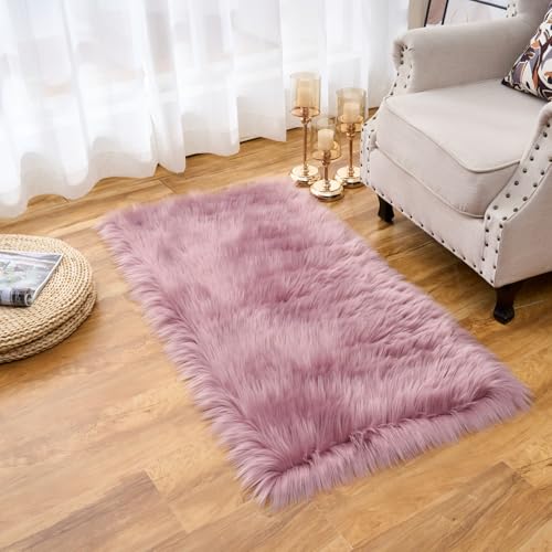 Ultra Soft Fluffy Shaggy Area Rug Faux Fur Rug Chair Cover Seat Pad Fuzzy Area Rug for Bedroom Floor Sofa Living Room (Light Purple / 2' x 4' (Rectangular))