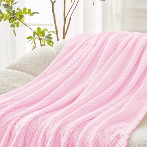 Large Waffle Fleece Throw Blanket for Couch (Light Pink / 50x70 in)