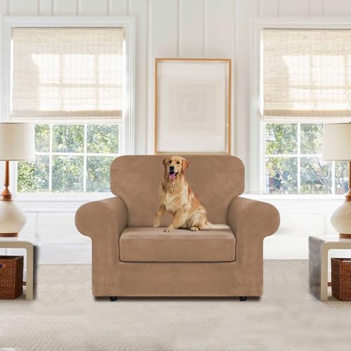 Velvet Stretch 2 Pieces Chair Sofa Slipcovers Washable (Small / Camel)