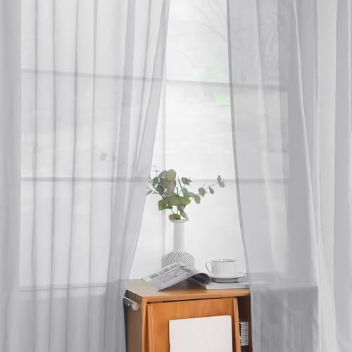 Solid Sheer Rod Pocket Curtain Voile Draperies 2 Panels White Beige Black Grey Ivory 52 Inch Width 96 Inch Long 1 Pair for Kitchen Bedroom Children Living Room Yard (Silver Grey / 52"W x 96"L (Pack of 2))