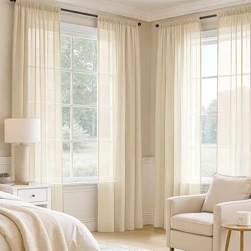 Cream Sheer Curtains 102 Inches Long 4 Panels 42 x 102 Inches (42"W x 102"L (Pack of 4) / Cream)