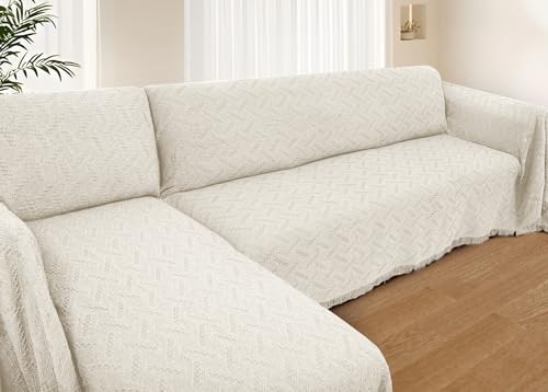 2 Piece Sectional Couch Cover for L Shape Sofa Ivory XL (Ivory / X-Large)