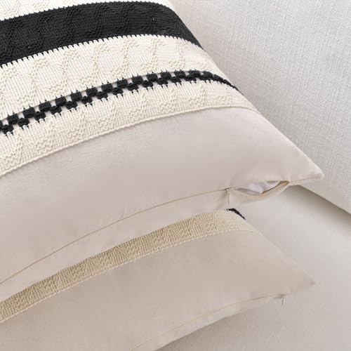 Set of 1 Boho Black Lumbar Decorative Throw Pillow Cover 12x20 Inch for Couch Bed Sofa Chair (20" x 12" (Pack of 1) / Black)