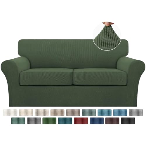 3 Piece Sofa Covers for 2 Cushion Couch Sofa Slipcover Soft Couch Cover for Dogs (Sofa (2 Cushion) / Bronze Green)